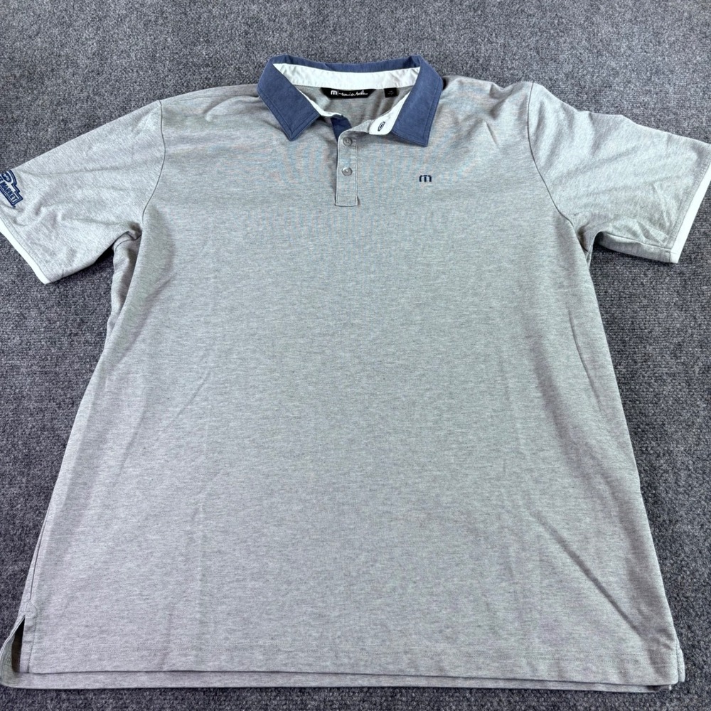 TravisMathew Polo Shirt Mens XXL Gray Navy Pima Cotton Northgate Market Golf‎